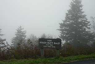 Blue Ridge Parkway overlook viewing Rough Butt Bald on a very foggy day.