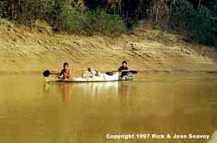 Yagua indian canoe loaded with dry goods.