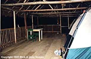 Interior of hut at Project Amazonas Madre Selva Biological Field Station, Peru.