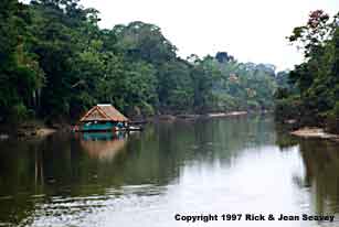 Project Amazonas Madre Selva Biological Field Station raft on the Rio Orosa, Peru.